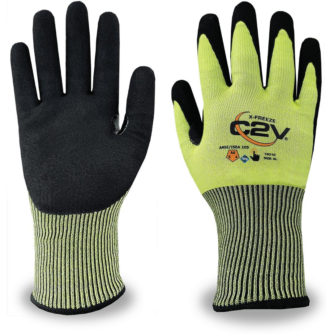 X-FREEZE 1901G, Black Sandy Foam Nitrile Palm Coated Gloves, Cut Level A6