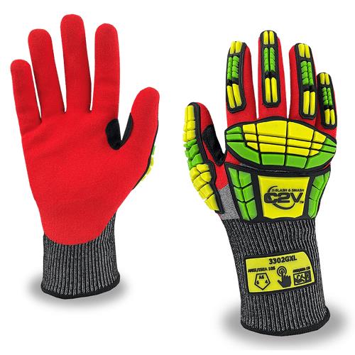 X-SLASH & SMASH 3302G, Red Sandy Nitrile Palm Coating, 13 Gauge, Cut Level A6