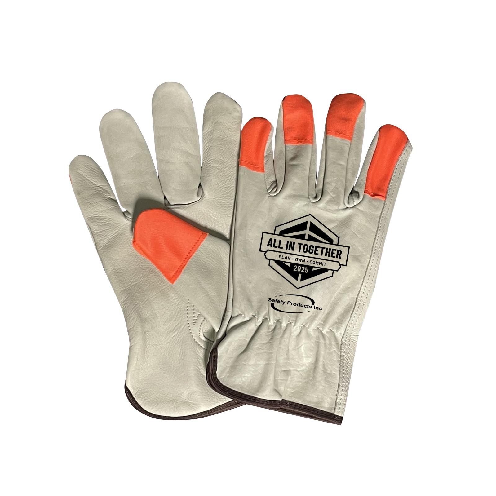 High Visibility Cowhide Drivers Gloves with Construction Safety Week Seal