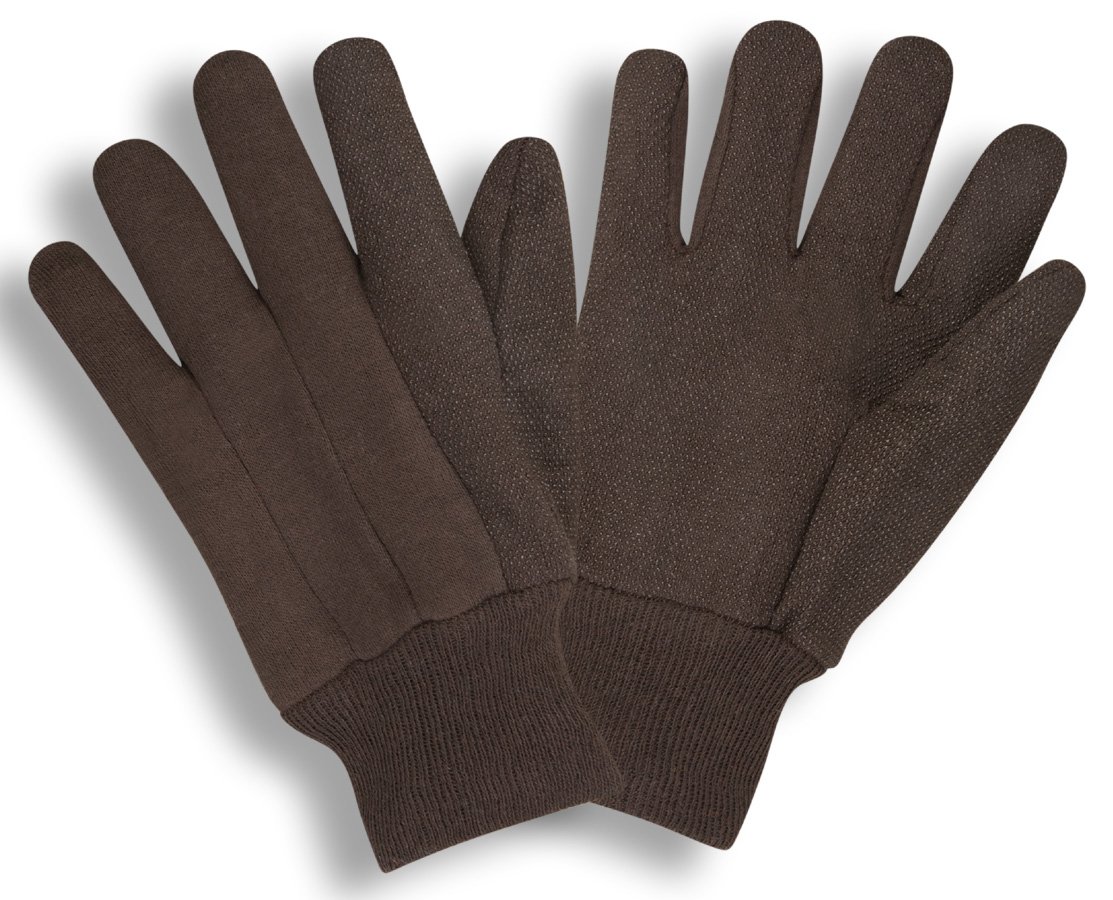 Brown Jersey Gloves, with PVC Dots
