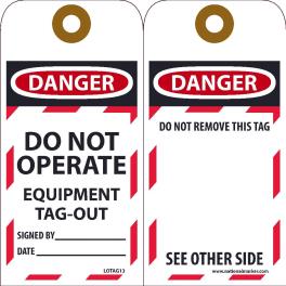 DANGER DO NOT OPERATE EQUIPMENT, DO NOT REMOVE Tag