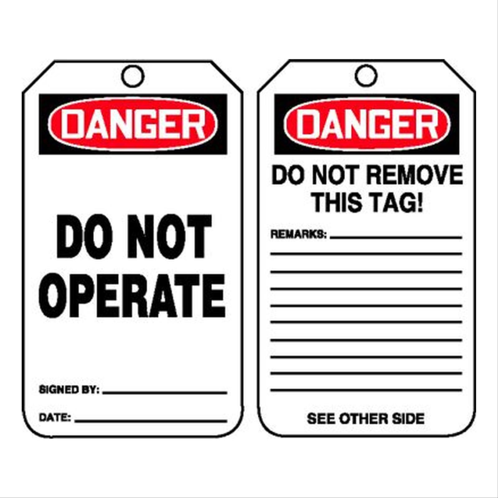 Lockout Tags, Danger Do Not Operate