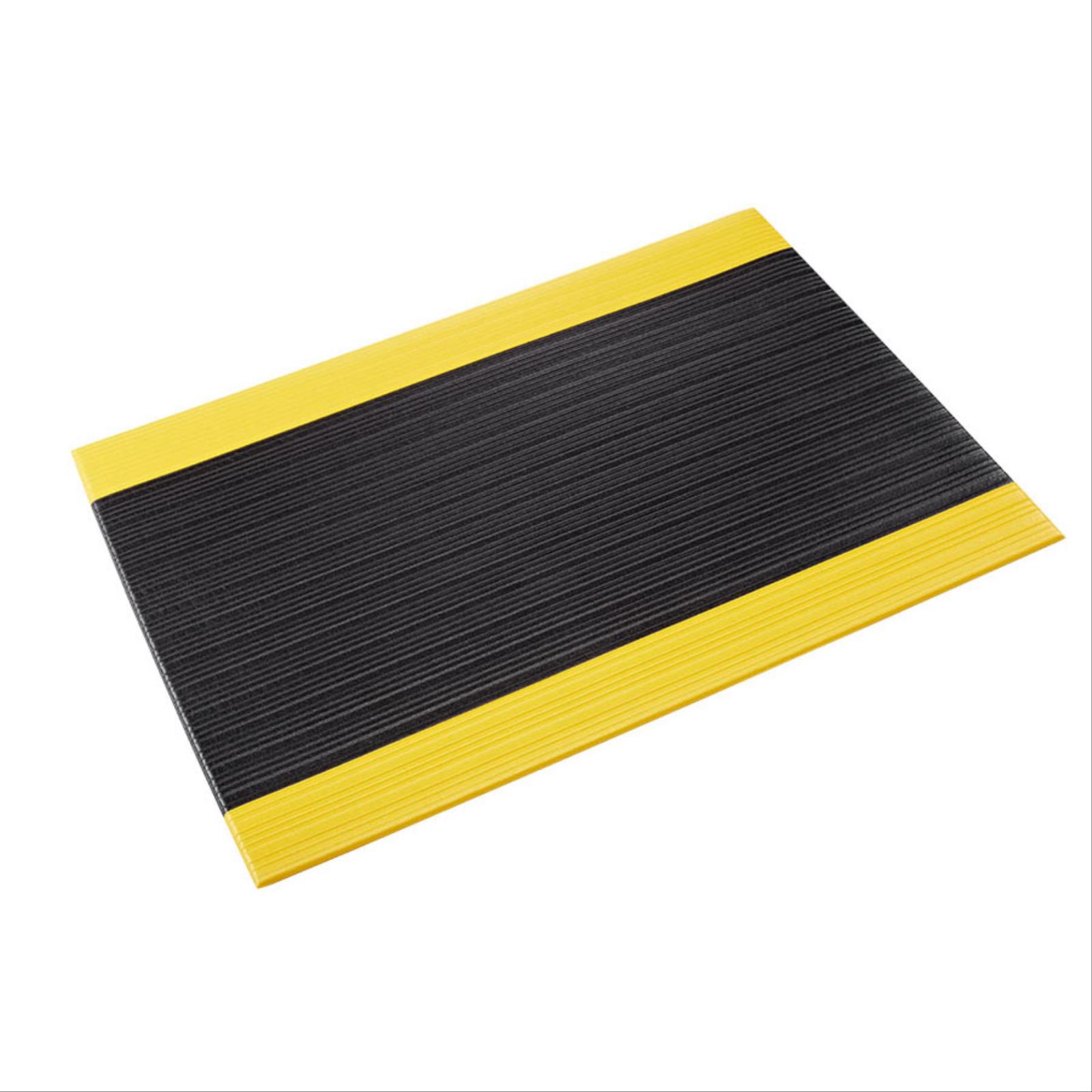 Tuff-Spun® Foot-Lover™ 3/8" Floor Matting, Black with Yellow Border, Rib Emboss