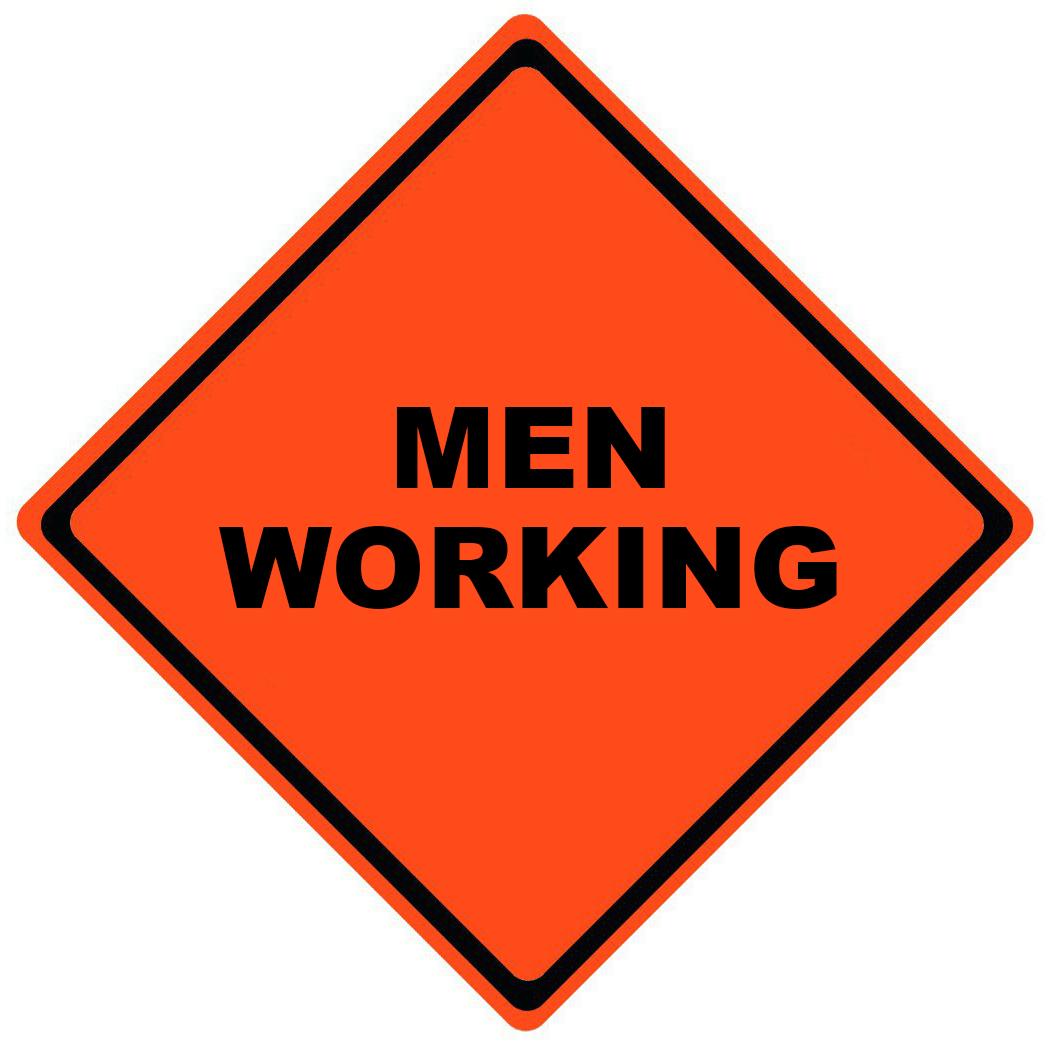 Men Working Roll Up Work Zone Signs
